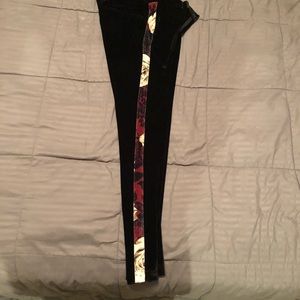 Suede Black Pants w/ Rose Petal Stripes